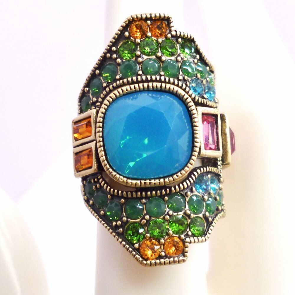 Heidi Daus Ring Rainbow Colors Swarovski Crystals Signed Sz 6 1/4 Perfect 32316